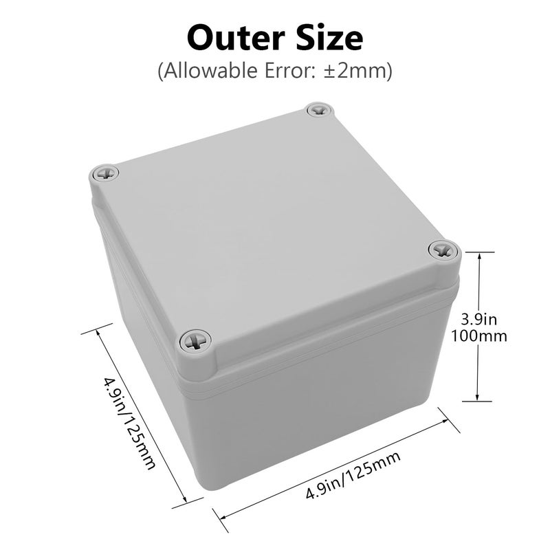 LeMotech Junction Box IP67 Waterproof Dustproof ABS Plastic Project Box for Electrical Outdoor Enclosure Gray 4.9 x 4.9 x 3.9 inch (125 x 125 x 100 mm) - Image 2